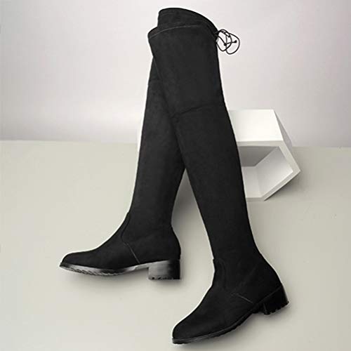 Botas altas hasta la rodilla para mujer Otoño Invierno Botas de moto de tacón bajo Banda elástica Punta puntiaguda sobre la rodilla Tacón cuadrado