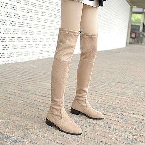 Botas Altas hasta la Rodilla para Mujer Otoño Invierno Botas de Moto de tacón bajo Banda elástica Punta Puntiaguda sobre la Rodilla Tacón Cuadrado