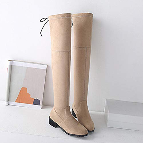 Botas Altas hasta la Rodilla para Mujer Otoño Invierno Botas de Moto de tacón bajo Banda elástica Punta Puntiaguda sobre la Rodilla Tacón Cuadrado