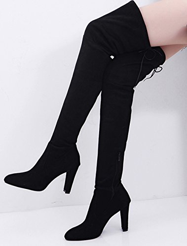 Botas Altas Mujer Rodilla con Tacon Color Sólido Tramo Botines de Mujer con Cremallera Zapatos Mujer Invierno 2019 Botas (36 EU, Negro)