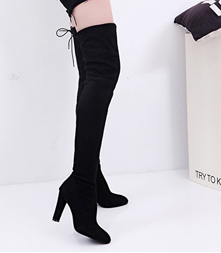 Botas Altas Mujer Rodilla con Tacon Color Sólido Tramo Botines de Mujer con Cremallera Zapatos Mujer Invierno 2019 Botas (36 EU, Negro)