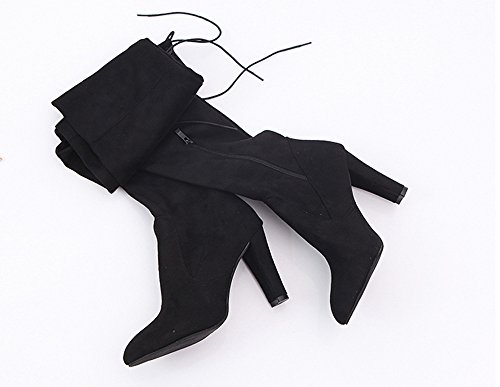 Botas Altas Mujer Rodilla con Tacon Color Sólido Tramo Botines de Mujer con Cremallera Zapatos Mujer Invierno 2019 Botas (37 EU, Negro)