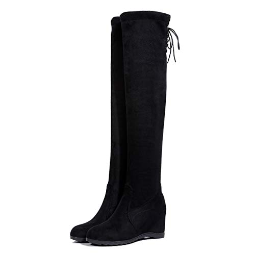 Botas Altas para Mujer de Invierno Botines Mujer Cuña Fondo Grueso Alto Botas Nieve Casual Plataforma Ante Altas Botas de Cordones Zapatillas 35-40 riou