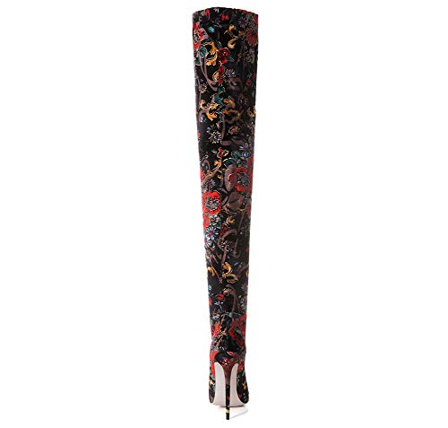 Botas Altas Por Encima De La Rodilla Para Mujer,Botas De Tacón Alto Hasta El Muslo Puntiagudas Elásticas Atractivas, Botas De Tacón De Aguja Delgadas Estilo Banquete De Discoteca Brillante,43 EU