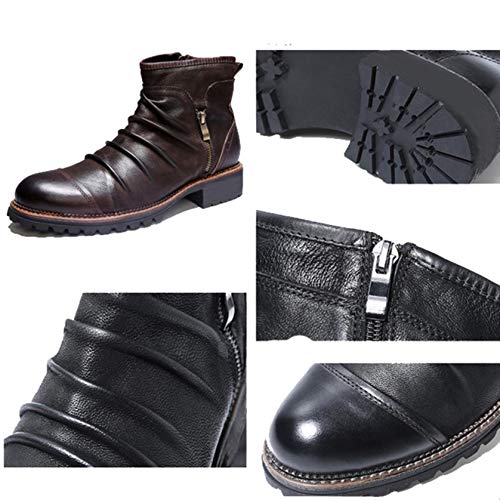 Botas clásicas de Vaquero para Hombre, Retro, Arrugado, Superior, Patchwork, Charol, Punta Alta, Punta Redonda con Cremallera, Botines Chelsea