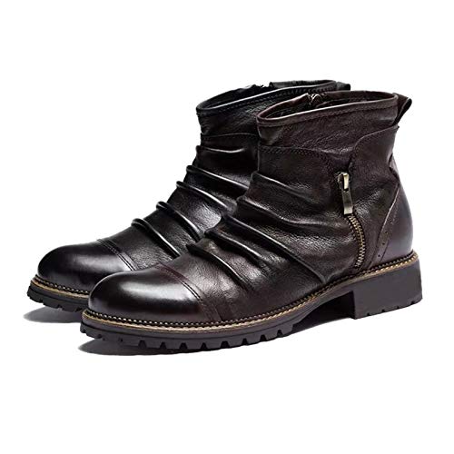 Botas clásicas de Vaquero para Hombre, Retro, Arrugado, Superior, Patchwork, Charol, Punta Alta, Punta Redonda con Cremallera, Botines Chelsea