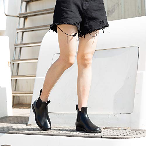 Botas de Agua Mujer Botines Lluvia Goma Jardín Trabajo Impermeables Chelsea Boots Antideslizante Cómoda Negro Talla 35