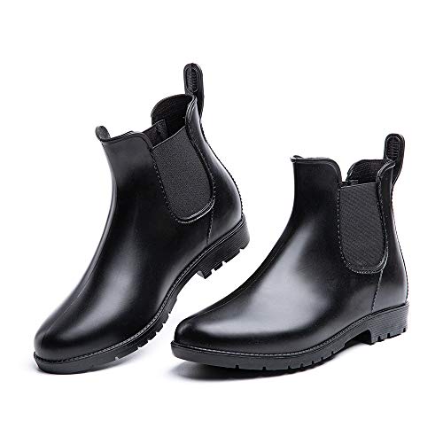 Botas de Agua Mujer Botines Lluvia Goma Jardín Trabajo Impermeables Chelsea Boots Antideslizante Cómoda Negro Talla 35