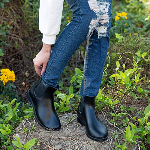Botas de Agua Mujer Botines Lluvia Goma Jardín Trabajo Impermeables Chelsea Boots Antideslizante Cómoda Negro Talla 35