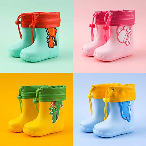 Botas de Agua Niños Niñas Forradas Botas de Lluvia niño Dibujos Animados Impermeable y Antideslizante Rain Boots,01 Verde,EU23/24