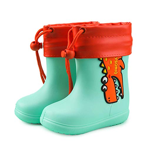 Botas de Agua Niños Niñas Forradas Botas de Lluvia niño Dibujos Animados Impermeable y Antideslizante Rain Boots,01 Verde,EU23/24