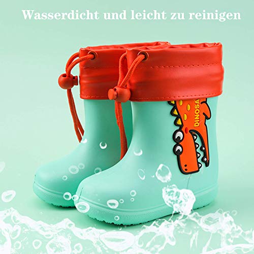 Botas de Agua Niños Niñas Forradas Botas de Lluvia niño Dibujos Animados Impermeable y Antideslizante Rain Boots,01 Verde,EU23/24