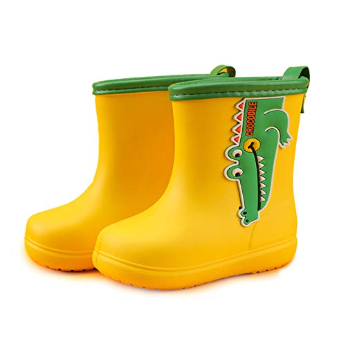 Botas de Agua Unisex para niños Botas de Lluvia de Dibujos Animados Zapatos Antideslizantes de Goma EVA Botas de Lluvia para niñas,01 Amarillo,22