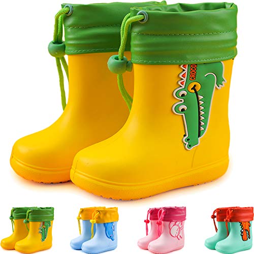 Botas de Agua Unisex para niños Botas de Lluvia de Dibujos Animados Zapatos Antideslizantes de Goma EVA Botas de Lluvia para niñas,01 Amarillo,22