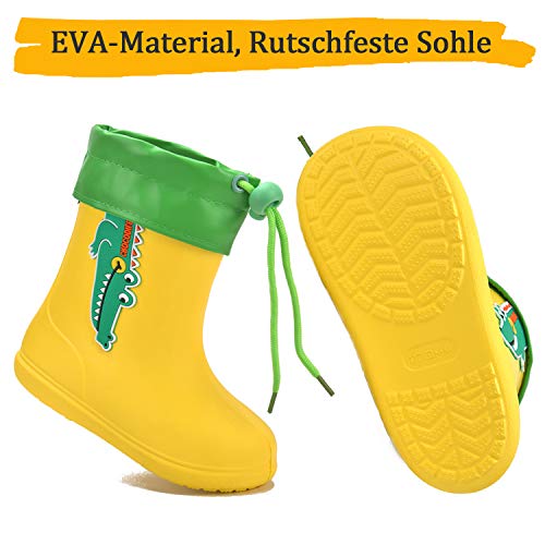Botas de Agua Unisex para niños Botas de Lluvia de Dibujos Animados Zapatos Antideslizantes de Goma EVA Botas de Lluvia para niñas,01 Amarillo,26