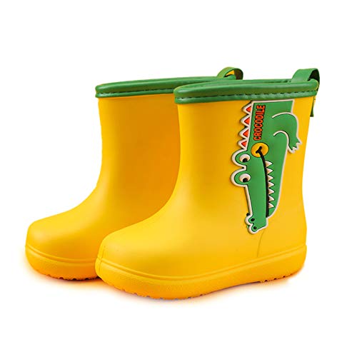 Botas de Agua Unisex para niños Botas de Lluvia de Dibujos Animados Zapatos Antideslizantes de Goma EVA Botas de Lluvia para niñas,01 Amarillo,26