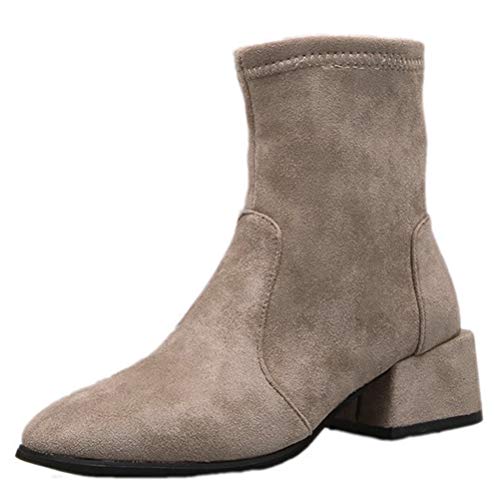 Botas de ante botas de ante mujer media caña Botas Elegante Casual Block Heel High Heels Primavera Otoño Round Toe Vintage Botas Cortas