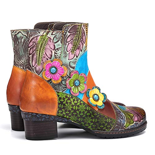 Botas de Cuero Liso,Camfosy Winter City Shoes con Tacones Planos Botas Botas con Cordones y Suela Cómoda para Pies Anchos Diseño Original Bohemian 2018 Marrón Rojo Azul