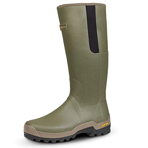Botas de goma de caza de endurecedora, forradas con neopreno de 3 mm, suela antideslizante Vibram®, color Verde, talla 43 EU