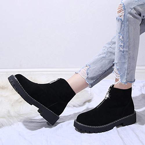 Botas de Invierno para Mujer cómodos Antideslizantes de Cuero con Cremallera cálidos Zapatos para Mujer Impermeables Informales de tacón bajo Botines Planos
