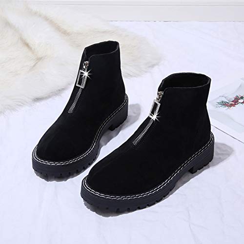 Botas de Invierno para Mujer cómodos Antideslizantes de Cuero con Cremallera cálidos Zapatos para Mujer Impermeables Informales de tacón bajo Botines Planos