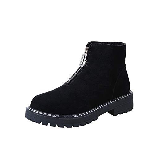 Botas de Invierno para Mujer cómodos Antideslizantes de Cuero con Cremallera cálidos Zapatos para Mujer Impermeables Informales de tacón bajo Botines Planos