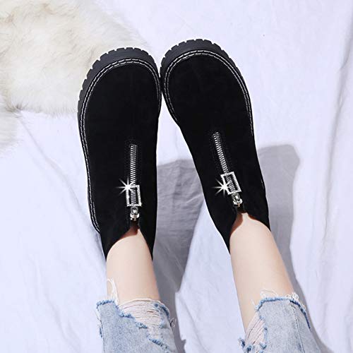 Botas de Invierno para Mujer cómodos Antideslizantes de Cuero con Cremallera cálidos Zapatos para Mujer Impermeables Informales de tacón bajo Botines Planos