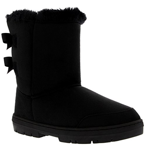 Botas de invierno para mujer con lazo doble, de piel, para la nieve o la lluvia, color Negro, talla 40 EU