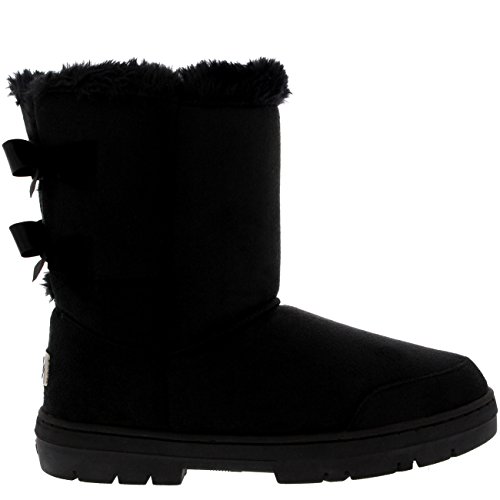 Botas de invierno para mujer con lazo doble, de piel, para la nieve o la lluvia, color Negro, talla 40 EU