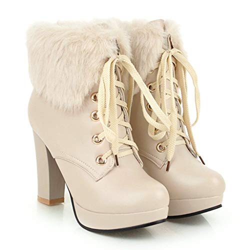 Botas de Lana para Mujer Botas de Nieve con Tobillo de tacón Alto y Plataforma de Cordones de Punta Redonda Dulce Botines Mujer Tacon Alto Gris Botines Kangaroos Mujer