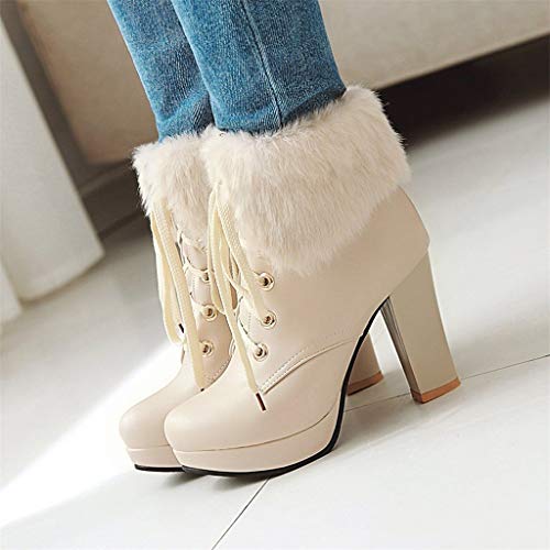Botas de Lana para Mujer Botas de Nieve con Tobillo de tacón Alto y Plataforma de Cordones de Punta Redonda Dulce Botines Mujer Tacon Alto Gris Botines Kangaroos Mujer