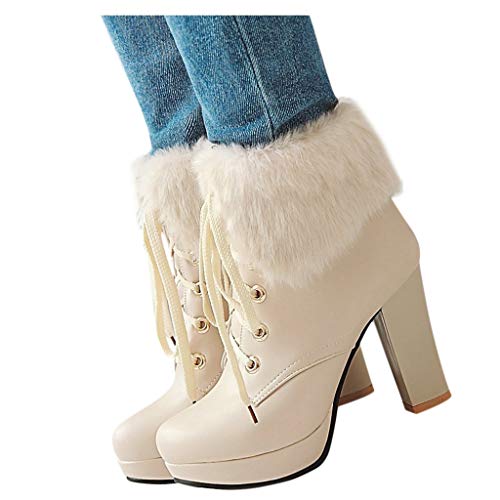 Botas de Lana para Mujer Botas de Nieve con Tobillo de tacón Alto y Plataforma de Cordones de Punta Redonda Dulce Botines Mujer Tacon Alto Gris Botines Kangaroos Mujer