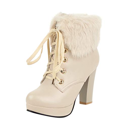 Botas de Lana para Mujer Botas de Nieve con Tobillo de tacón Alto y Plataforma de Cordones de Punta Redonda Dulce Botines Mujer Tacon Alto Gris Botines Kangaroos Mujer