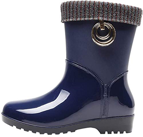 Botas de Lluvia Botas Mujer Invierno de Tubo Medio Impermeable Antideslizante Zapatos de Agua Zapatos Mujer Invierno 2019 Botas para Al Aire Libre (37 EU, Azul)