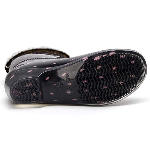 Botas de lluvia cálidas para mujer, zapatos de agua antideslizantes femeninos en botas de lluvia de tubo para adultos de invierno al aire libre, zapatos de trabajo de goma (40, negro)