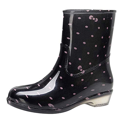 Botas de lluvia cálidas para mujer, zapatos de agua antideslizantes femeninos en botas de lluvia de tubo para adultos de invierno al aire libre, zapatos de trabajo de goma (40, negro)