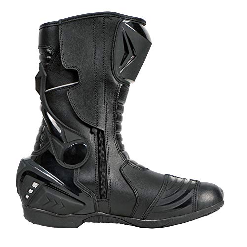 Botas de moto Hombre, botas de cuero deportivas, impermeables, de cuero, protectores rígidos integrados estables, con protección de tobillo, negro - 44