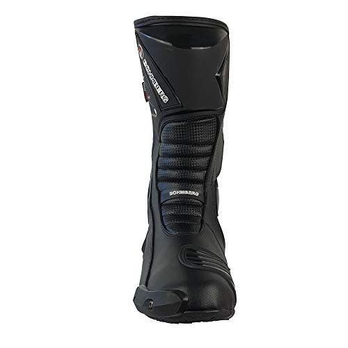 Botas de moto Hombre, botas de cuero deportivas, impermeables, de cuero, protectores rígidos integrados estables, con protección de tobillo, negro - 44