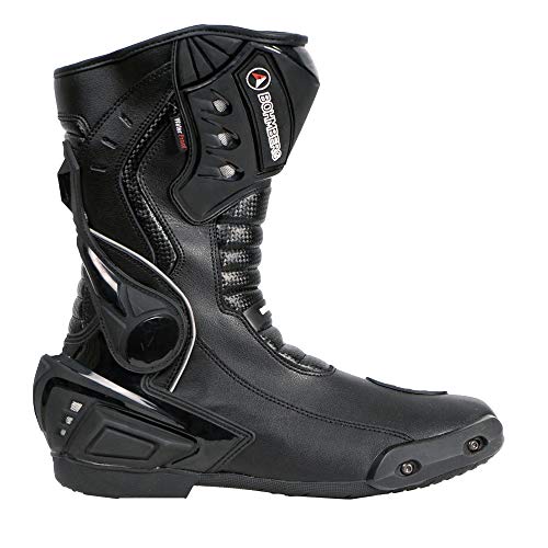 Botas de moto Hombre, botas de cuero deportivas, impermeables, de cuero, protectores rígidos integrados estables, con protección de tobillo, negro - 44