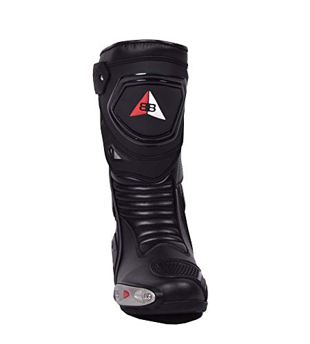 Botas de moto Hombre, botas de cuero deportivas, impermeables, de cuero, protectores rígidos integrados estables, con protección de tobillo, negro - 44