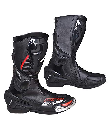 Botas de Motocicleta Hombre, Botas de Cuero Deportivas, Impermeables, de Cuero, Protectores rígidos Integrados estables, con protección de Tobillo, Negro, 44
