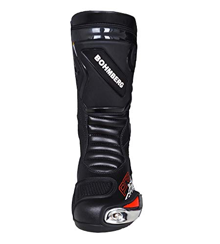 Botas de Motocicleta Hombre, Botas de Cuero Deportivas, Impermeables, de Cuero, Protectores rígidos Integrados estables, con protección de Tobillo, Negro, 44