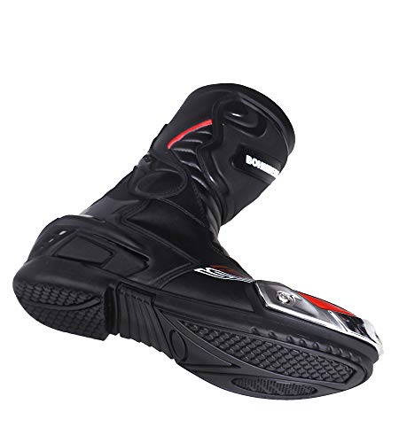 Botas de Motocicleta Hombre, Botas de Cuero Deportivas, Impermeables, de Cuero, Protectores rígidos Integrados estables, con protección de Tobillo, Negro, 44