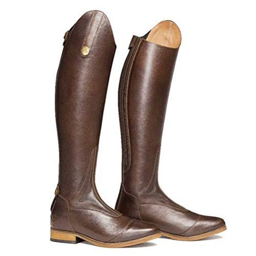 Botas de Motociclista de Mujer Botas de Montar a Caballo de Jinete Alto de Rodilla Otoño Invierno Cremallera de montaña Punta Redonda Bloque de tacón Botas ecuestres Mujer