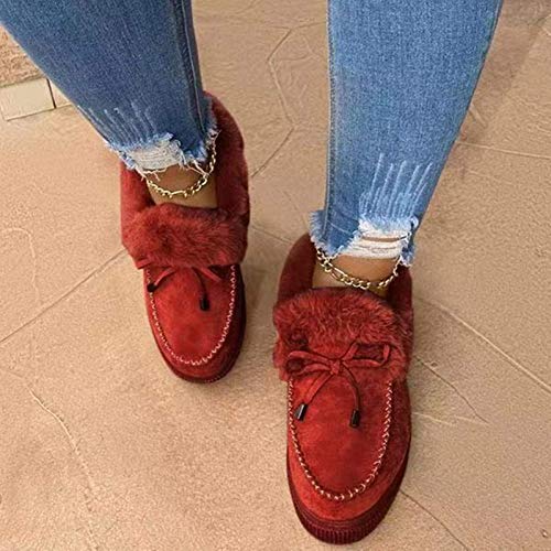 Botas de Mujer 2020 Otoño Invierno Goma Encaje Forro de Piel Punta Redonda Botas de Nieve Zapatos de Trabajo Formal Calzado Antideslizante Ligero Botines Que Caminan