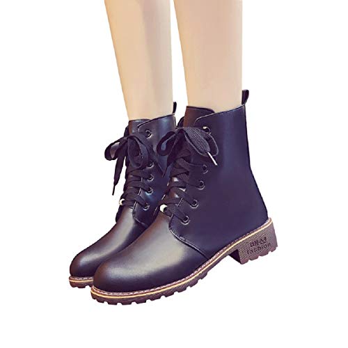 Botas de nieve hombre 2019-Ronamick Moda Damas Encaje Corto Martin Botas Botas de nieve Botas Botines