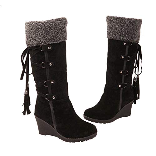 Botas de nieve hombre 2019-Ronamick Zapatos de Mujer Después de Lijar Con Borlas Botas Altas Mangas Cuñas Botas de Nieve Botas de nieve Botas Botines