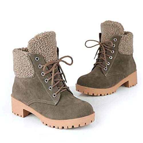 Botas de Nieve Mujer Invierno Cálidas de Cabeza Redonda Plataforma Botines Ante Cuero Calzado de Trabajo Zapatos Casual Interior Tacón Grueso Bota Corta riou