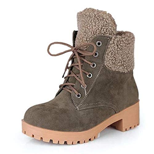 Botas de Nieve Mujer Invierno Cálidas de Cabeza Redonda Plataforma Botines Ante Cuero Calzado de Trabajo Zapatos Casual Interior Tacón Grueso Bota Corta riou