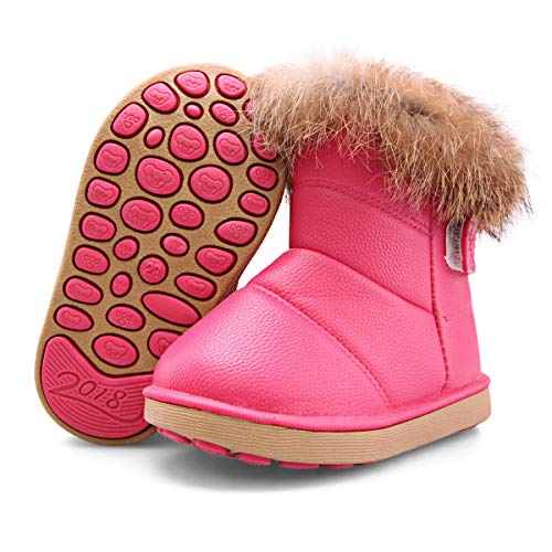 Botas de Nieve para niñas pequeñas Botas Forradas de Piel sintética para niños Zapatos Planos de Invierno al Aire Libre Botines Calientes para niños pequeños